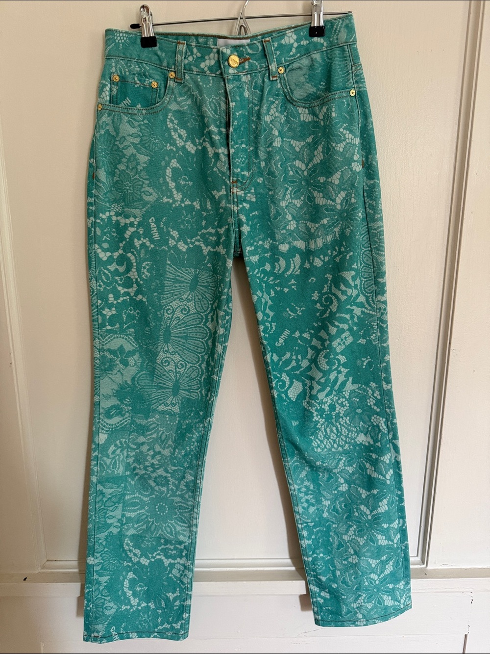 Ganni 29 Highrise Swiggy lace jeans